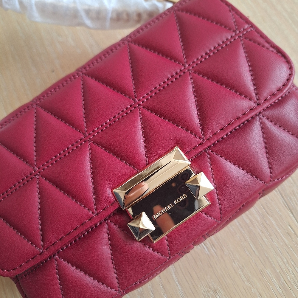 NWT Michael Kors Sloan Quilted Bag Small Size Maroon - Picture 3 of 10